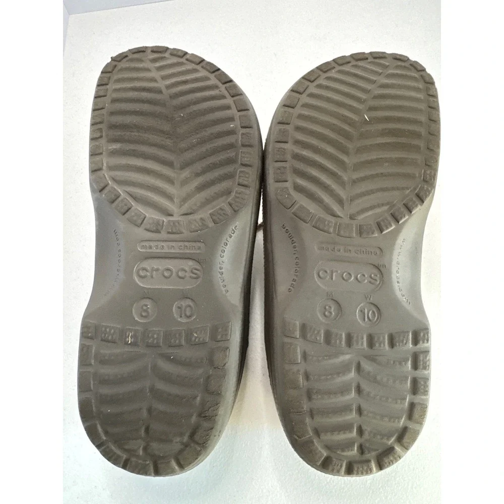 Crocs Pitchcrew Boat Shoe Clogs Mens 8 Womens 10 Brown Leather Slip On Loafers
